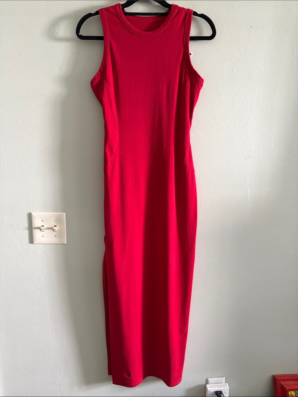 Sleeveless Red Midi Sheath Dress L